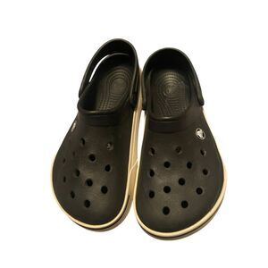 Crocs Womens Black and Off White Slip On Round Toe Clogs Shoes Size 7 mens 5